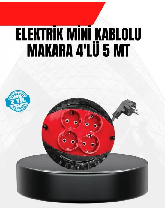 Ev Ve Ofis İçin 5 Metre Kablolu 4 Priz Makarası