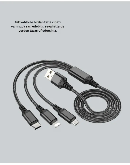 Evrensel 3 Başlıklı Şarj Kablosu – İphone Huawei Samsung İçin