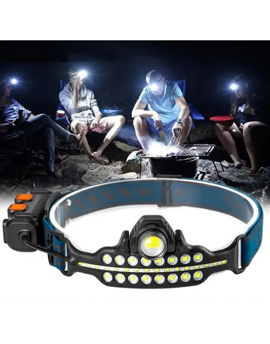 Fithome W690 7 Aydınlatma Modlu Xpe Cob  Led Sensörlü Dahili Pilli Usb Şarj Edilebilir Kafa Feneri