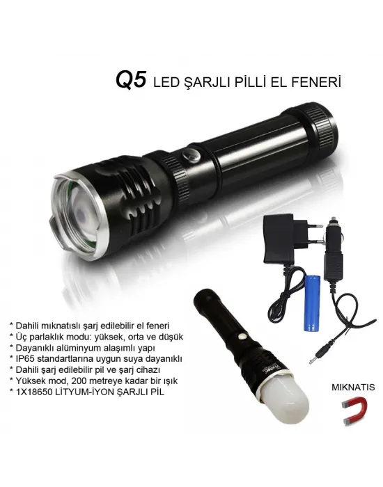 Flaşörlü Uzun Mesafeli Şarjlı Pilli Mıknatıslı El Feneri  Wt-282
