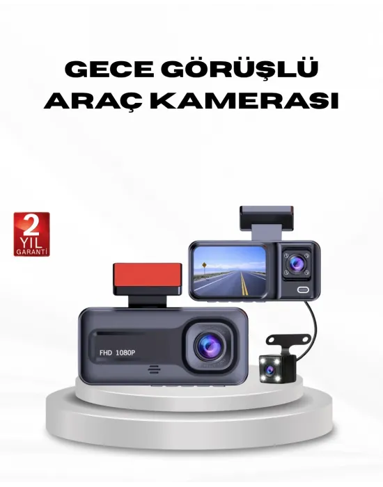 Full Hd Üç Kameralı Araç Kamerası G-sensörlü Ve Gece Görüşlü