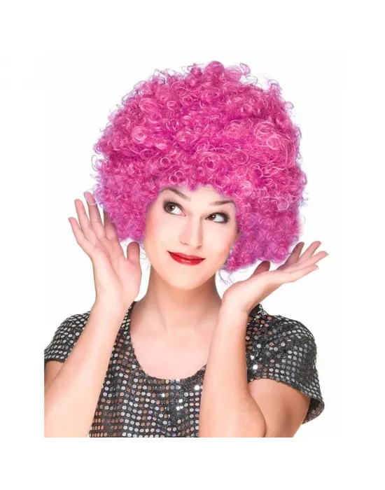 Fuşya Renk Kıvırcık Afro Bonus Peruk Saç Parti Peruğu