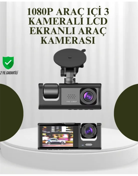 G-sensörlü 3lü Kayıtlı Araç Kamerası