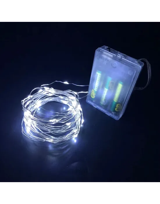 Gd957 Şerit Pilli Aydınlatma 3 Metre 30 Adet Beyaz Peri Led