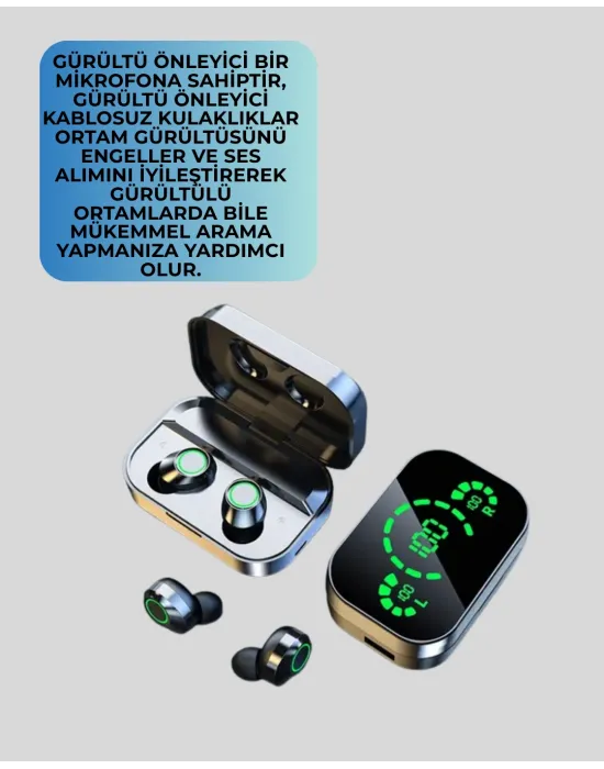 Gerçek Kablosuz Kulaklık – Bluetooth 5.0, Şarj Kutulu, Parmak İzi Kontrollü