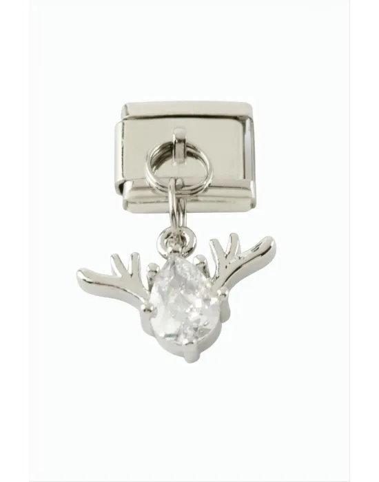 Geyik Zirkon Taşlı Sallatılı Çelik Charm