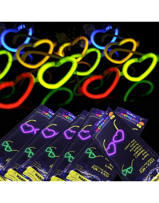 Glow Kalpli Fosforlu Gözlük 6’lı Renkli Set – Neon Parti
