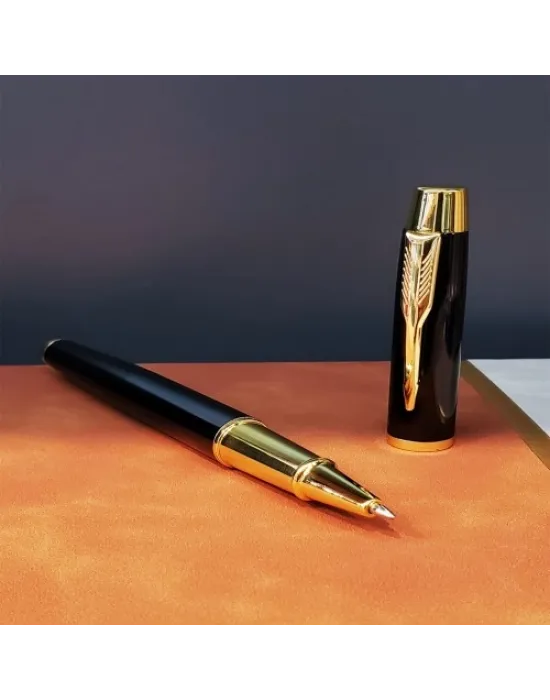 Gold Desen Siyah Deri Defter Kalem Set