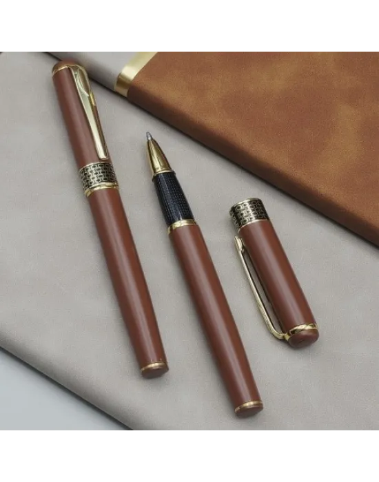 Gold İşlemeli Kahverengi Metal Roller Kalem