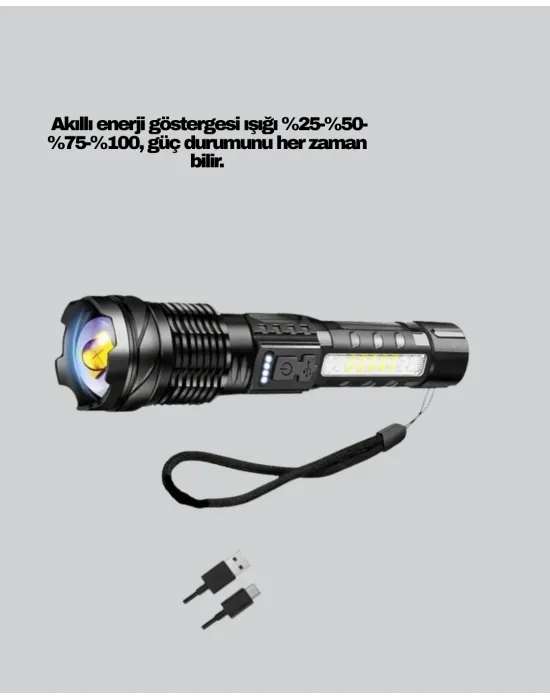 Güçlü Led El Feneri Şarj Edilebilir Çok Modlu