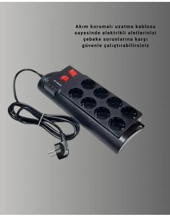 Güçlü Termal Korumalı 8 Priz + 3 Usb Çoklu Uzatma Kablosu 2m