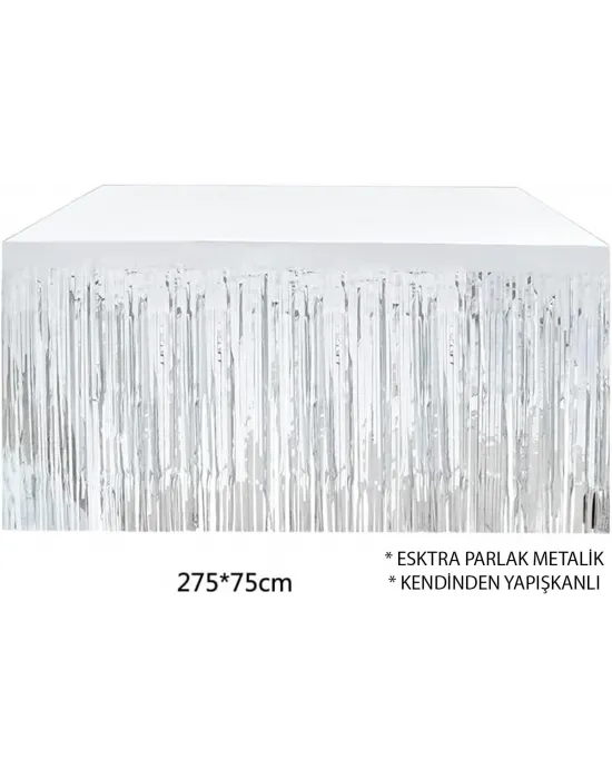 Gümüş Metalize Masa Eteği 275x75 Cm – Kendinden Yapışkanlı