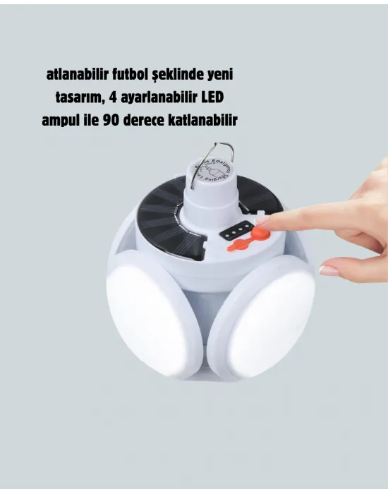 Güneş Paneliyle Şarj Olan Katlanabilir Led Çadır Lambası – 5 Kademeli Aydınlatma