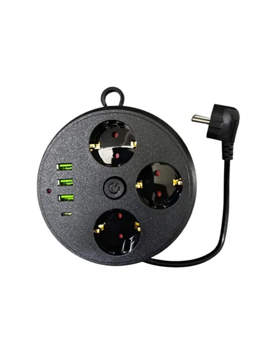 Güvenli Çoklu Priz 3 Priz 3 Usb 1 Type C Termal Koruma Uzun Kablo