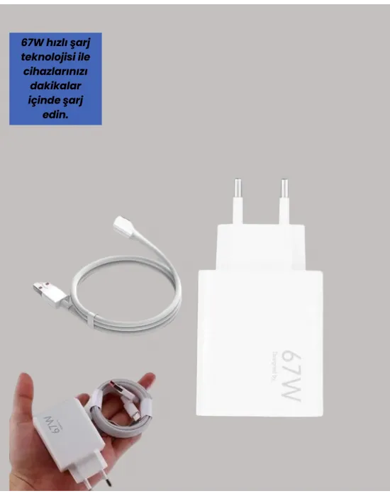 Güvenli Ve Hızlı Şarj İçin 67w Turbo Adaptör Type-c Kablo İle