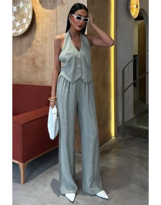 Halter Yaka Yelekli Modal Takım 10144