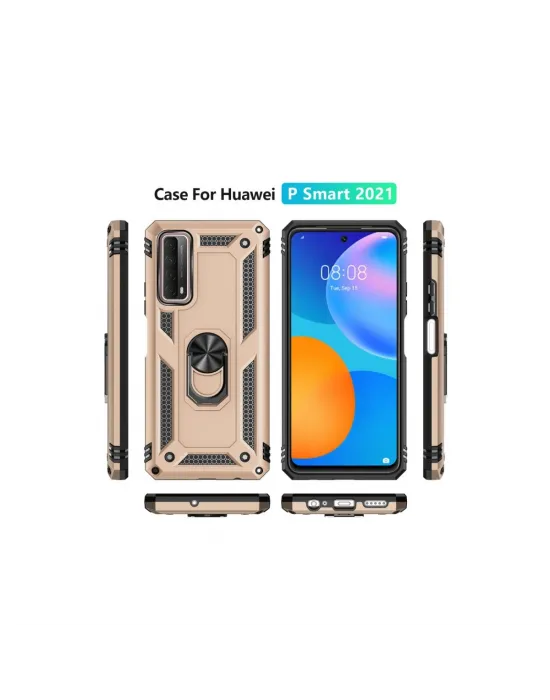 Huawei P Smart 2021 Kılıf Sofya Yüzüklü Silikon Kapak - Gold