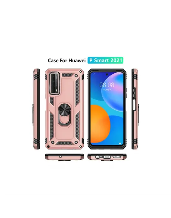 Huawei P Smart 2021 Kılıf Sofya Yüzüklü Silikon Kapak - Rose