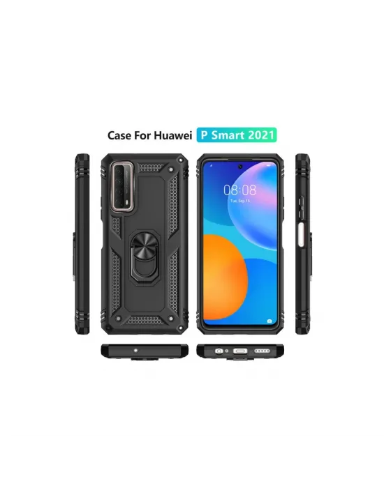 Huawei P Smart 2021 Kılıf Sofya Yüzüklü Silikon Kapak - Siyah