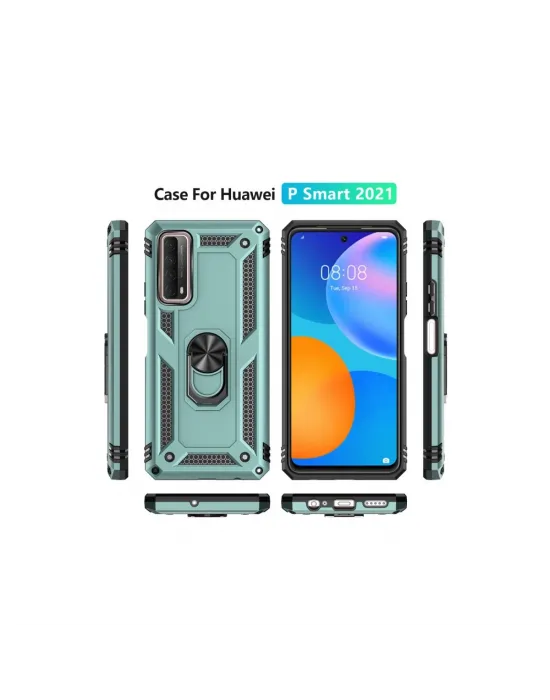 Huawei P Smart 2021 Kılıf Sofya Yüzüklü Silikon Kapak - Yeşil