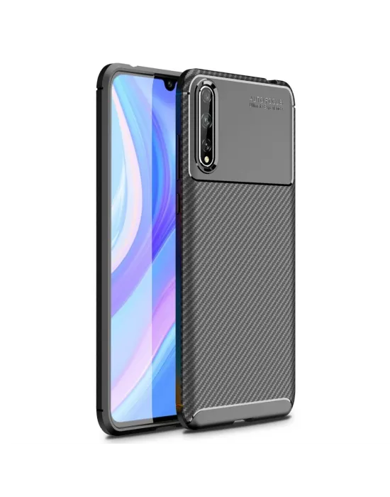 Huawei P Smart S Kılıf Auto Focus Karbon Kapak - Siyah