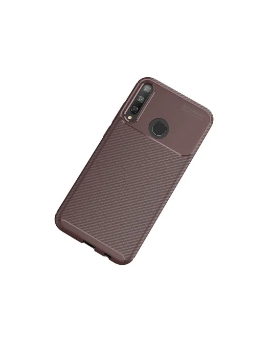 Huawei P40 Lite E Kılıf Auto Focus Karbon Kapak - Kahverengi