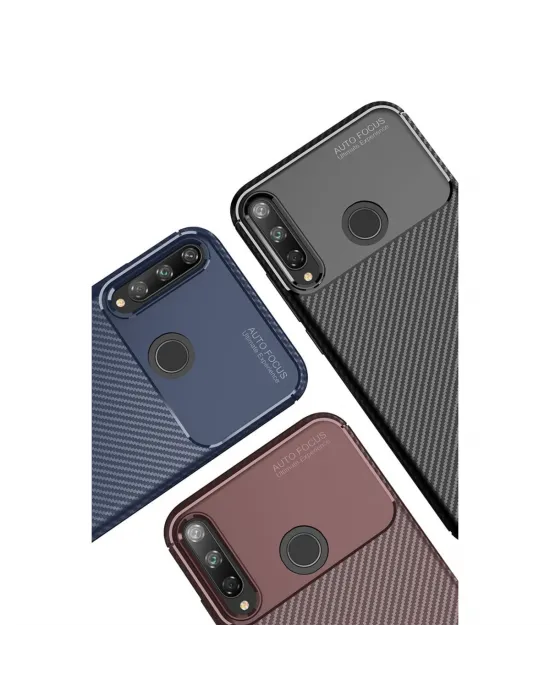 Huawei P40 Lite E Kılıf Auto Focus Karbon Kapak - Kahverengi