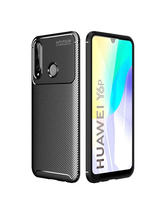Huawei Y6p Kılıf Auto Focus Karbon Kapak - Siyah