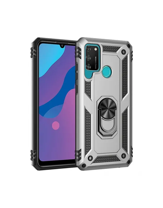 Huawei Y6p Kılıf Sofya Yüzüklü Silikon Kapak - Gümüş