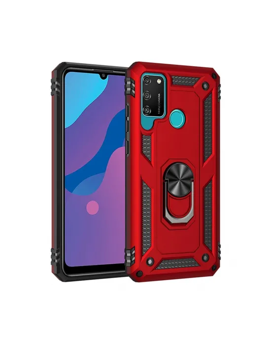 Huawei Y6p Kılıf Sofya Yüzüklü Silikon Kapak - Kırmızı