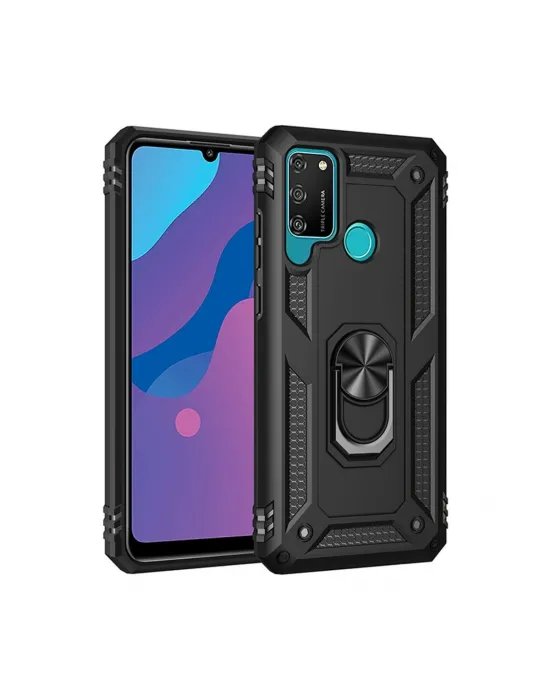 Huawei Y6p Kılıf Sofya Yüzüklü Silikon Kapak - Siyah
