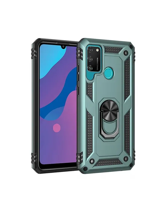 Huawei Y6p Kılıf Sofya Yüzüklü Silikon Kapak - Yeşil