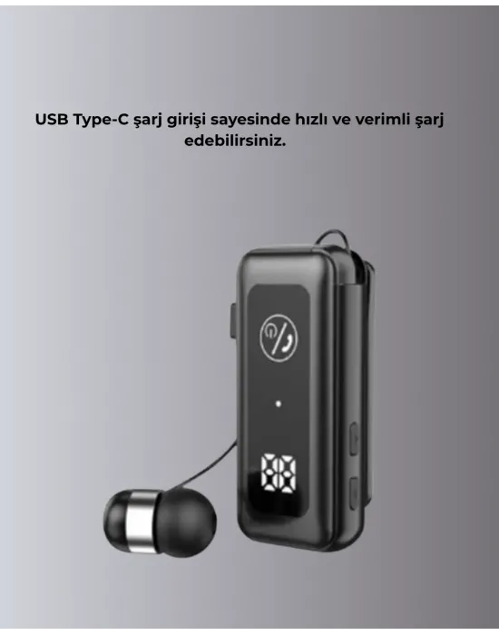 İçi Sarılabilen Kablo Ve Yaka Klipsli Bluetooth Kulaklık