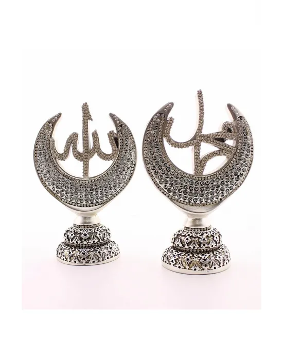 2li Gümüş Allah Muhammed Hilal Orta Boy Biblo 20cm-06