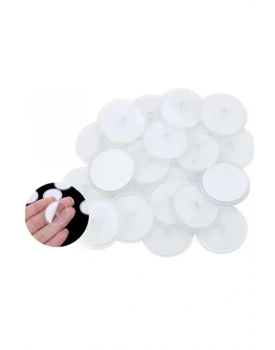 ieg™ 20 Adet Şeffaf Yuvarlak 3 Cm Çaplı Güçlü Disk Yapışkanlar