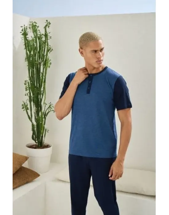 ieg™  2205 Erkek Battal Midi Yaka Pijama Takım