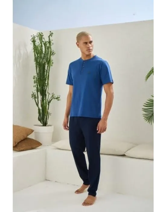 ieg™  2207 Erkek Battal Midi Yaka Pijama Takım