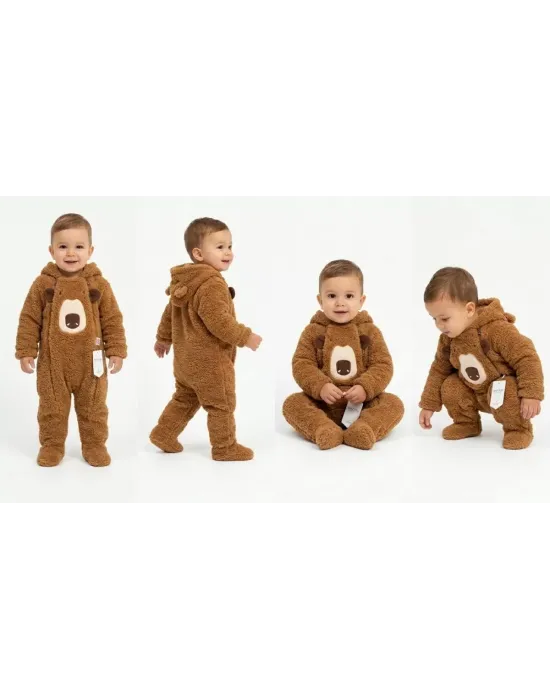 3/12 Ay Peluş Kumaş Çift Fermuarlı Bebek Tulumu