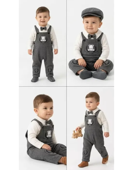 0/18 Ay Kasketli 3 Parça Salopet Bebek Takımı