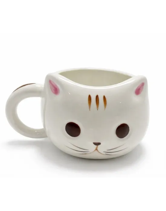 3D Kedi Tasarımlı Kabartmalı Seramik Kupa Bardak