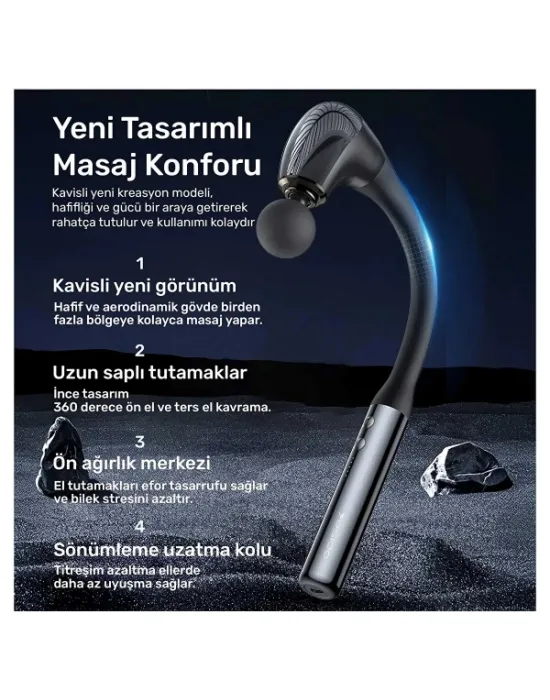 4 Başlıklı Uzun Saplı Ergonomik Profesyonel Sporcu Masaj Tabancası
