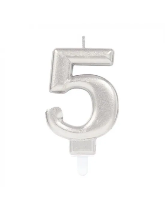 5 Rakamı Mum Gümüş Renk