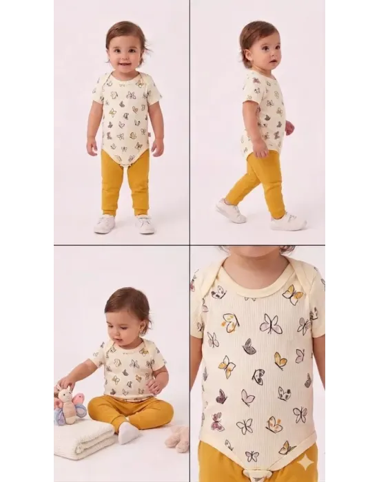 6/18 Ay Baskılı Zıbınlı Penye Bebek Takımı