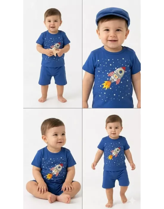 6/24 Ay Roket Baskılı 2li Bebek Takımı
