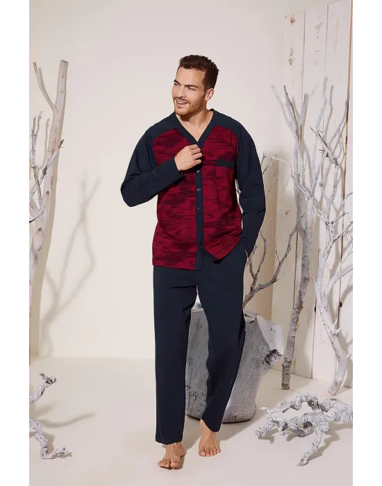ieg™  8025 Erkek  V Yaka Boydan Düğmeli Pijama Takımı