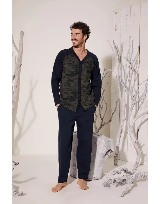 ieg™  8025 Erkek  V Yaka Boydan Düğmeli Pijama Takımı