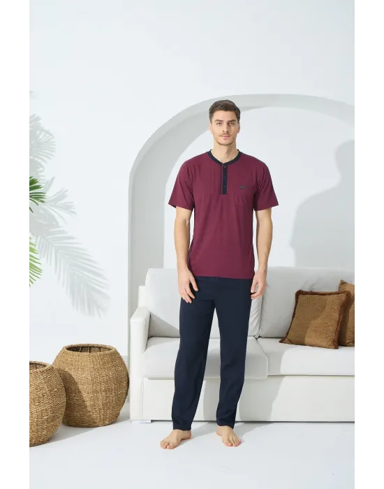 ieg™  9513 Erkek Midi Yaka Kısa Kol Pijama Takım