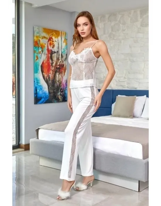 ieg™ Aqua 24584 Dantel Detay Sabahlıklı 3lü Pijama Takımı