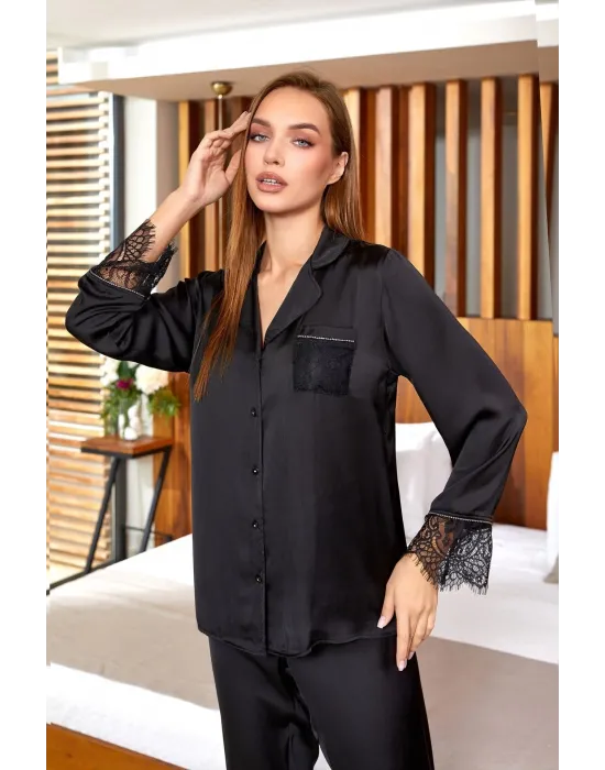 ieg™ Aqua 25168 Saten Dantelli Gömlek Pijama Takımı
