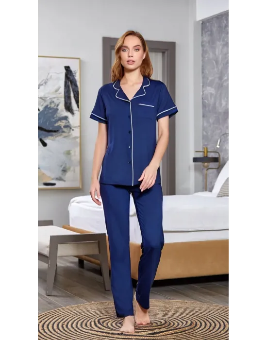 ieg™ Aqua 25526 Kısa Kol Gömlek Yaka Pijama Takımı